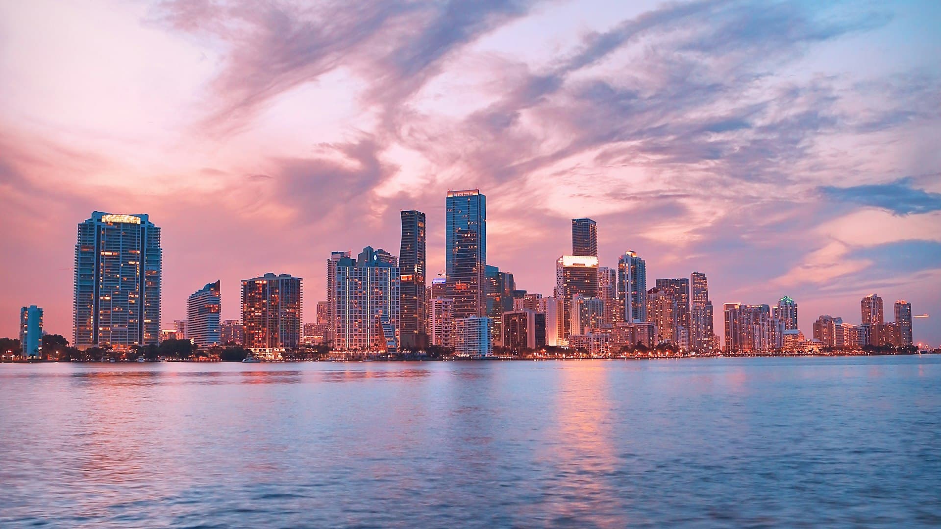 Miami skyline reflected in Biscayne Bay